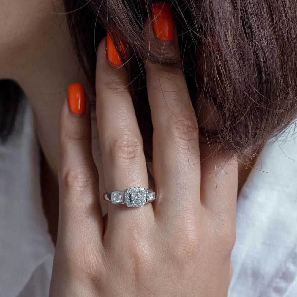 Silver 925 Rhodium Plated Clear CZ Bridal Ring - BGR00065
