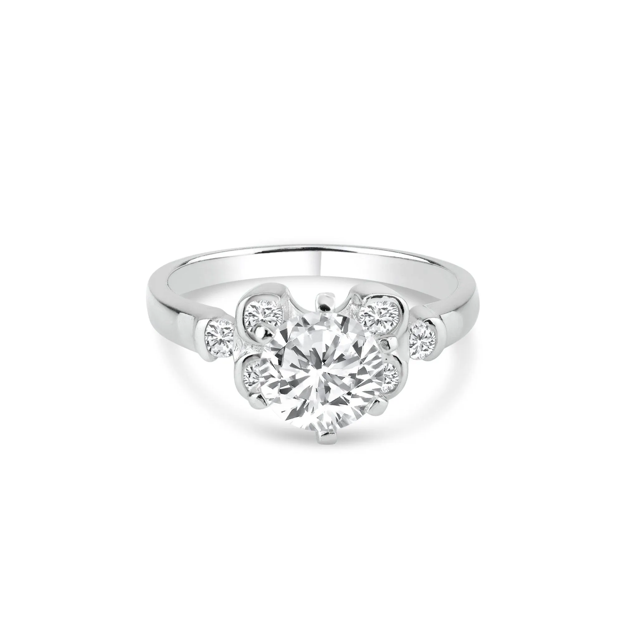 Silver 925 Rhodium Plated Clear CZ Bubble Sides Bridal Ring - BGR00722