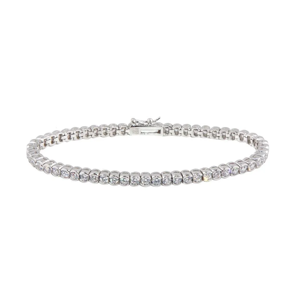 Silver 925 Rhodium Plated Clear CZ Bubble Tennis Bracelet - STB00092