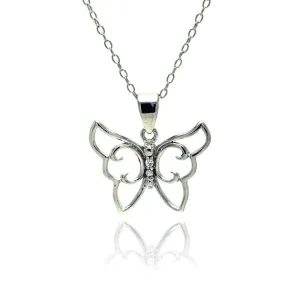 Silver 925 Rhodium Plated Clear CZ Butterfly Pendant Necklace - STP01347