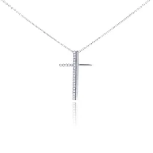 Silver 925 Rhodium Plated Clear CZ Cross Pendant Necklace - STP01047