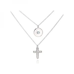 Silver 925 Rhodium Plated Clear CZ Cross Pendant Necklace - STP01077
