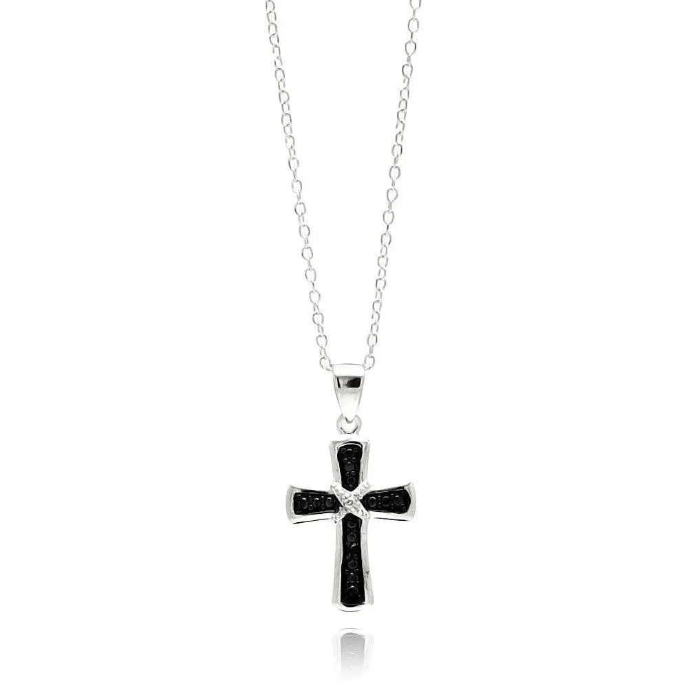 Silver 925 Rhodium Plated Clear CZ Cross Pendant Necklace - STP01331