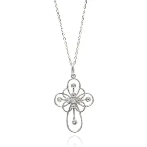 Silver 925 Rhodium Plated Clear CZ Cross Pendant Necklace - STP01336