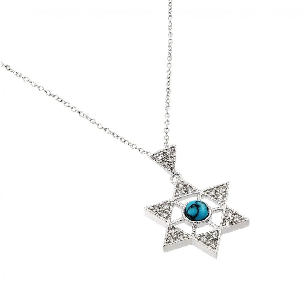 Silver 925 Rhodium Plated Clear CZ David Star Pendant Necklace - BGP00964