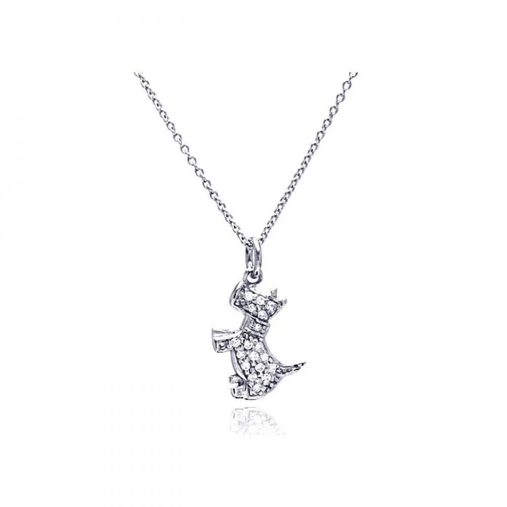 Silver 925 Rhodium Plated Clear CZ Dog Pendant Necklace - STP00748
