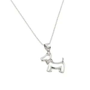 Silver 925 Rhodium Plated Clear CZ Dog Pendant Necklace - STP01385