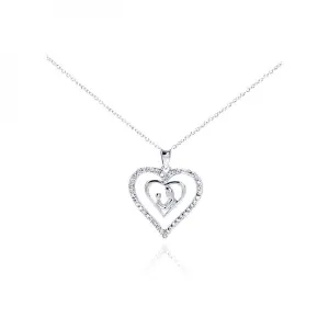 Silver 925 Rhodium Plated Clear CZ Figurine Heart Pendant Necklace - STP00765