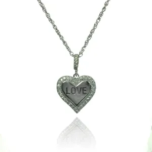 Silver 925 Rhodium Plated Clear CZ Heart Love Pendant Necklace - STP01363