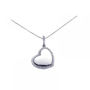 Silver 925 Rhodium Plated Clear CZ Heart Pendant Necklace - STP00730