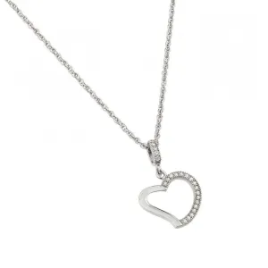 Silver 925 Rhodium Plated Clear CZ Heart Pendant Necklace - STP01365