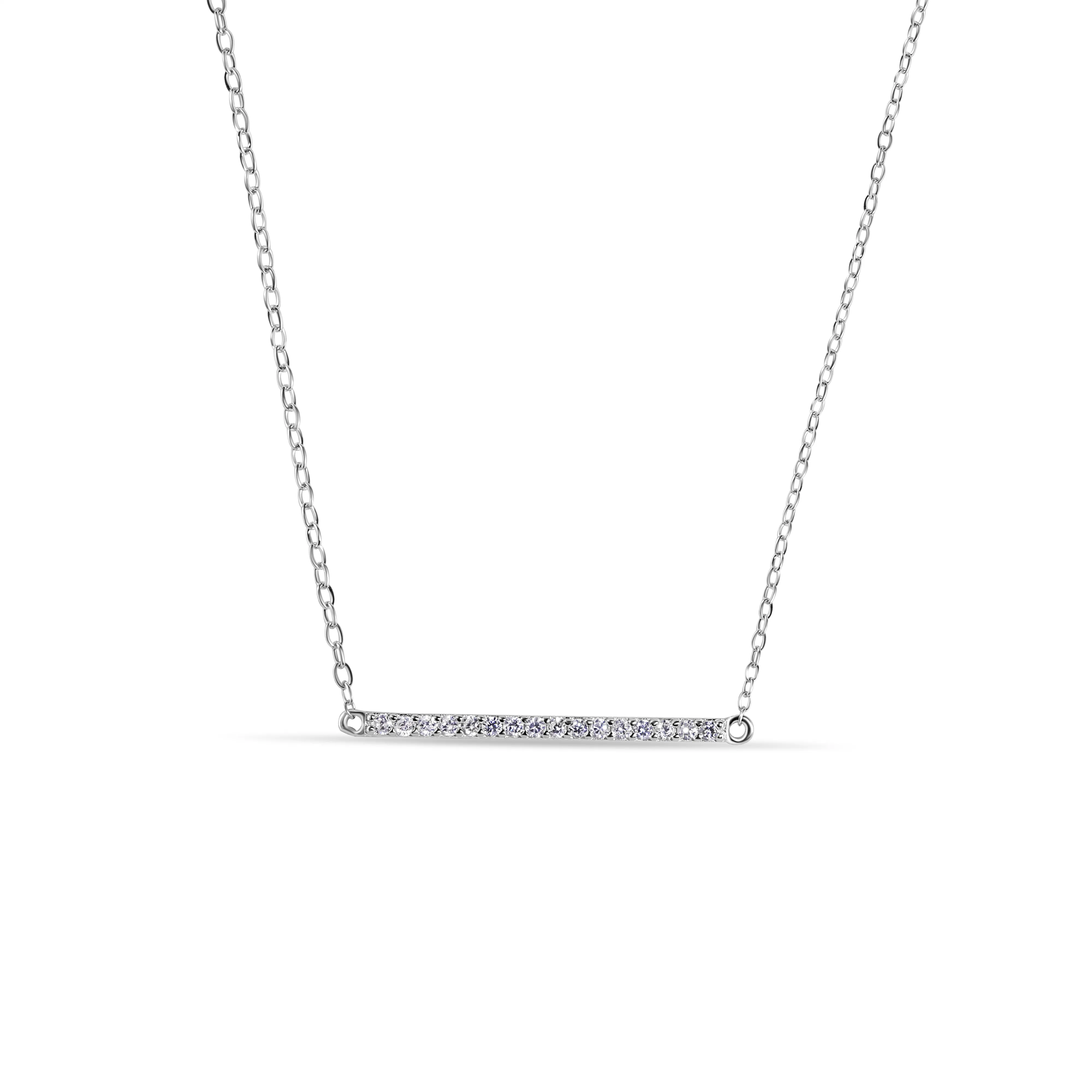 Silver 925 Rhodium Plated Clear CZ Line Pendant Necklace - STP01394