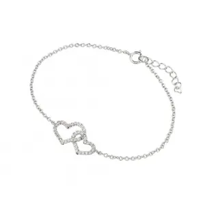 Silver 925 Rhodium Plated Clear CZ Open Hearts Bracelet - BGB00231