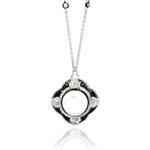 Silver 925 Rhodium Plated Clear CZ Pearl Pendant Necklace - STP01344