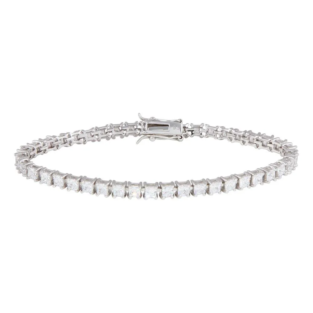 Silver 925 Rhodium Plated Clear CZ Tennis Bracelet - STB00008