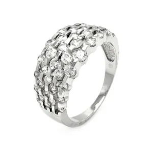 Silver 925 Rhodium Plated Clear Round CZ Ring - BGR00442