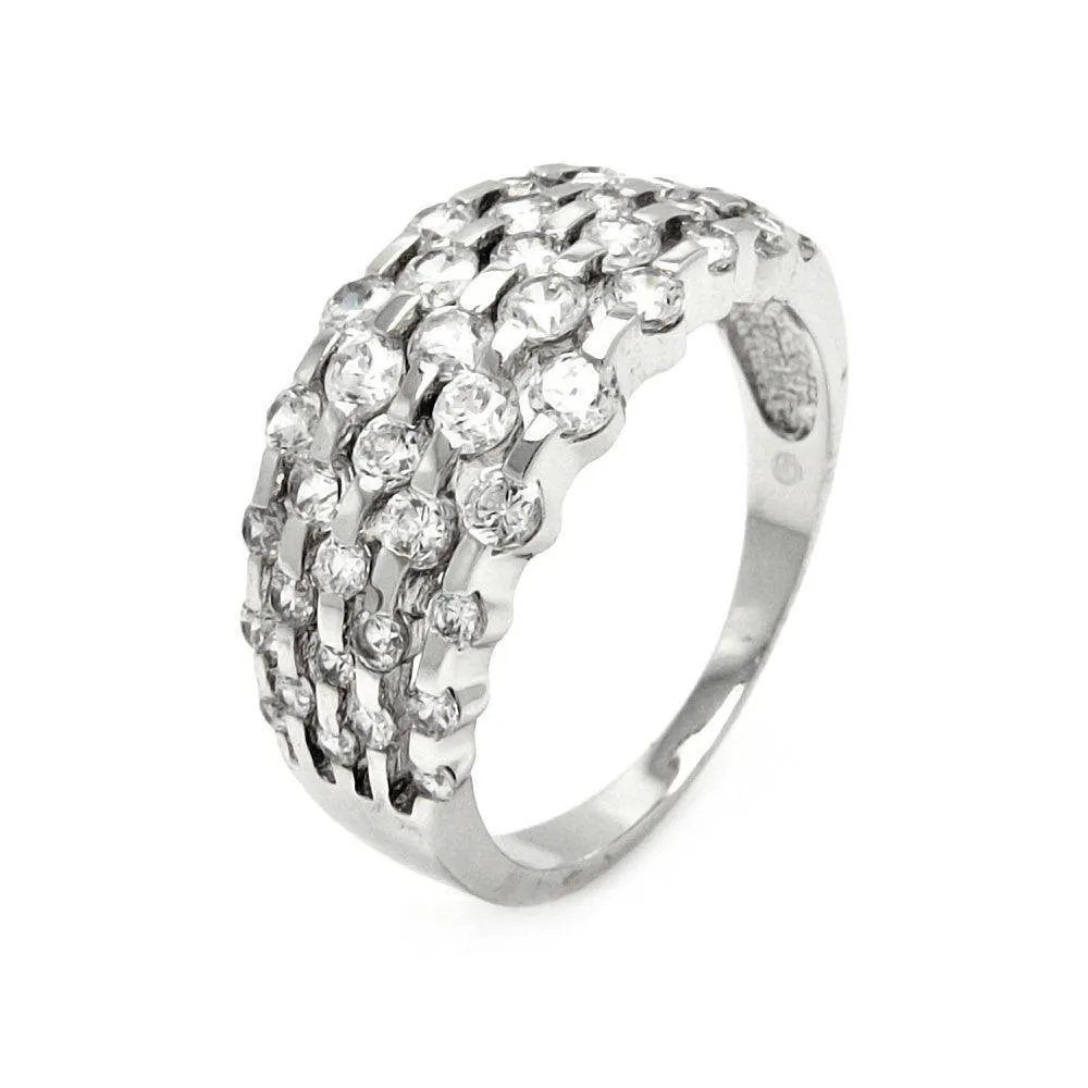 Silver 925 Rhodium Plated Clear Round CZ Ring - BGR00442