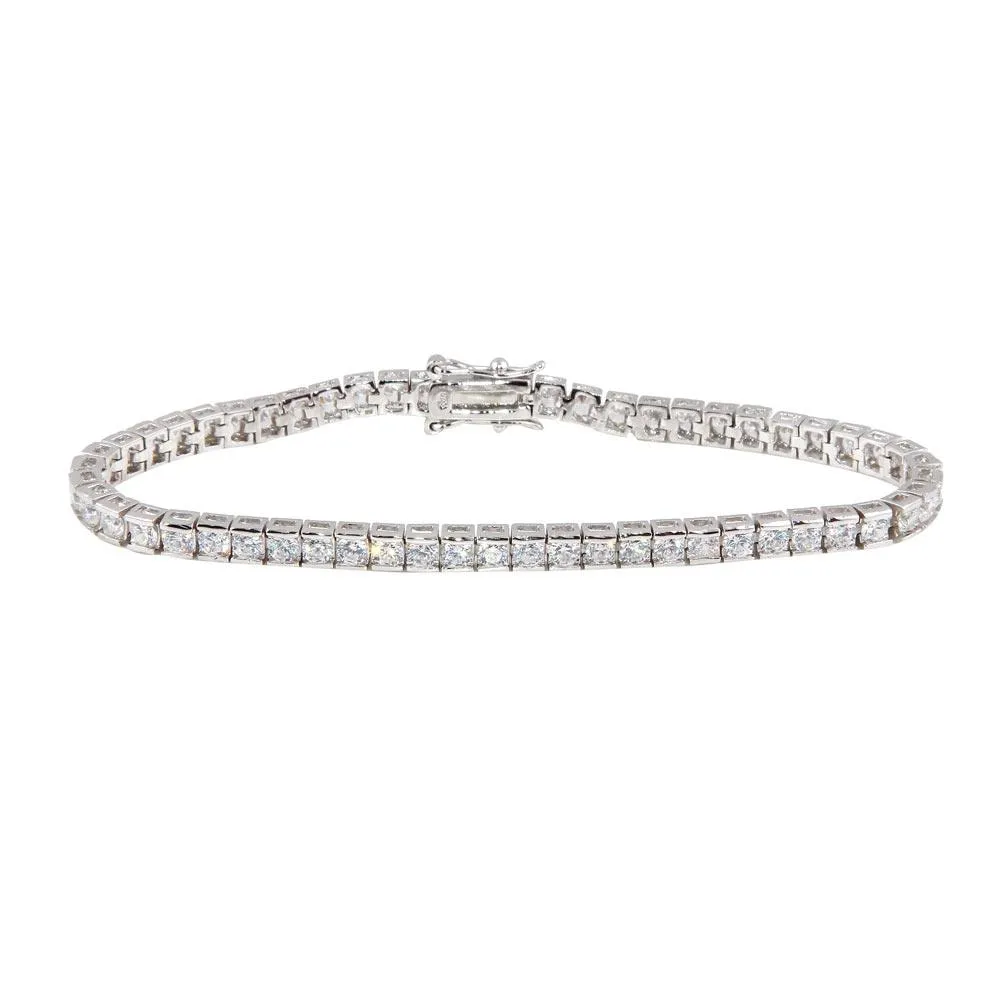 Silver 925 Rhodium Plated Clear Round CZ Tennis Bracelet - STB00010