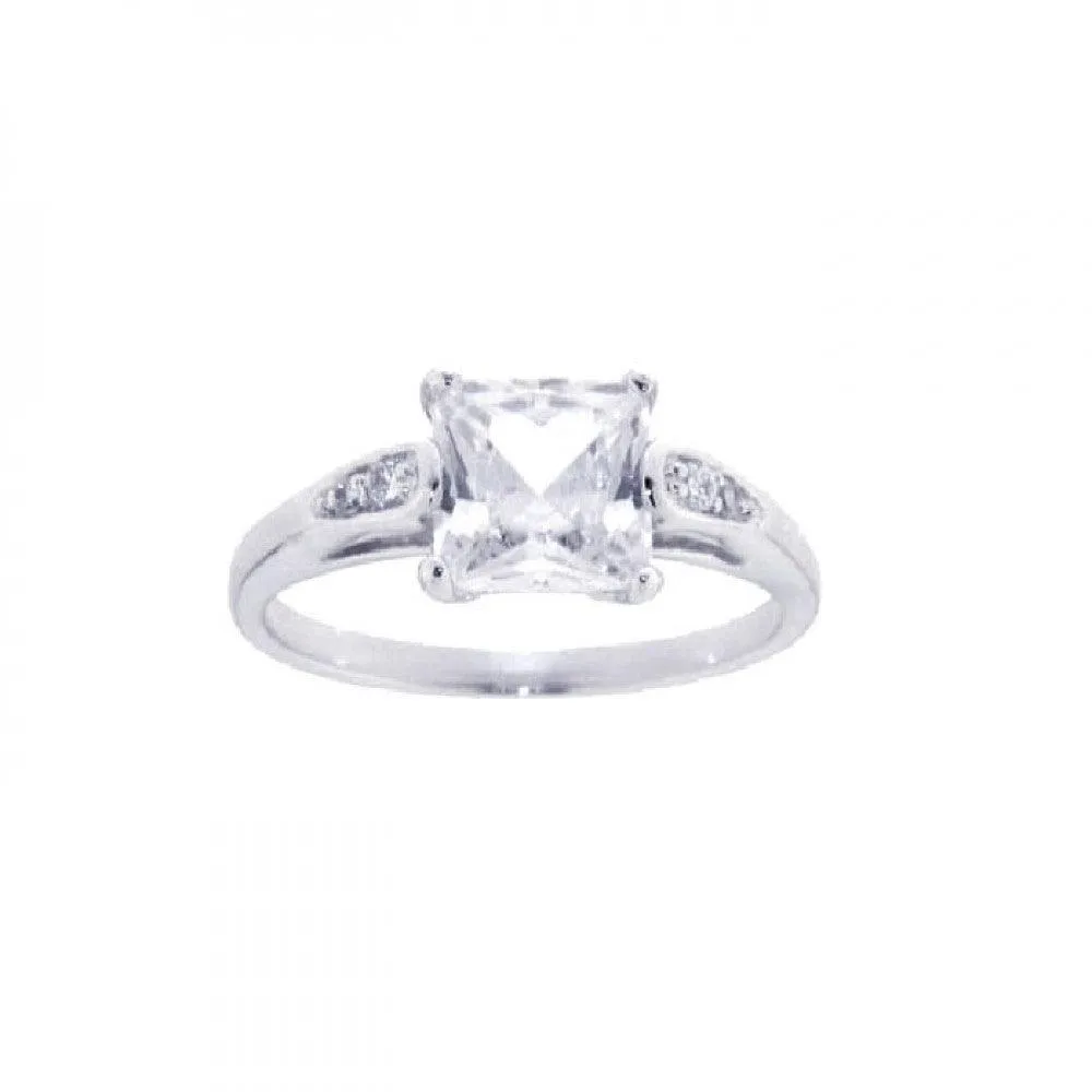 Silver 925 Rhodium Plated Clear Square Center CZ Ring - STR00580