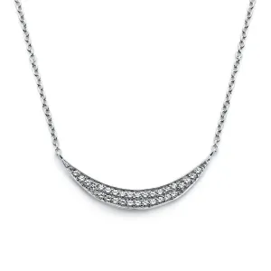 Silver 925 Rhodium Plated Crescent CZ Necklace - BGP00799