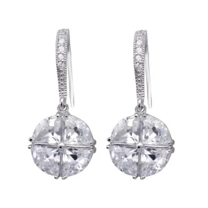 Silver 925 Rhodium Plated Crystal Circle CZ Dangling Hook Earrings - BGE00323