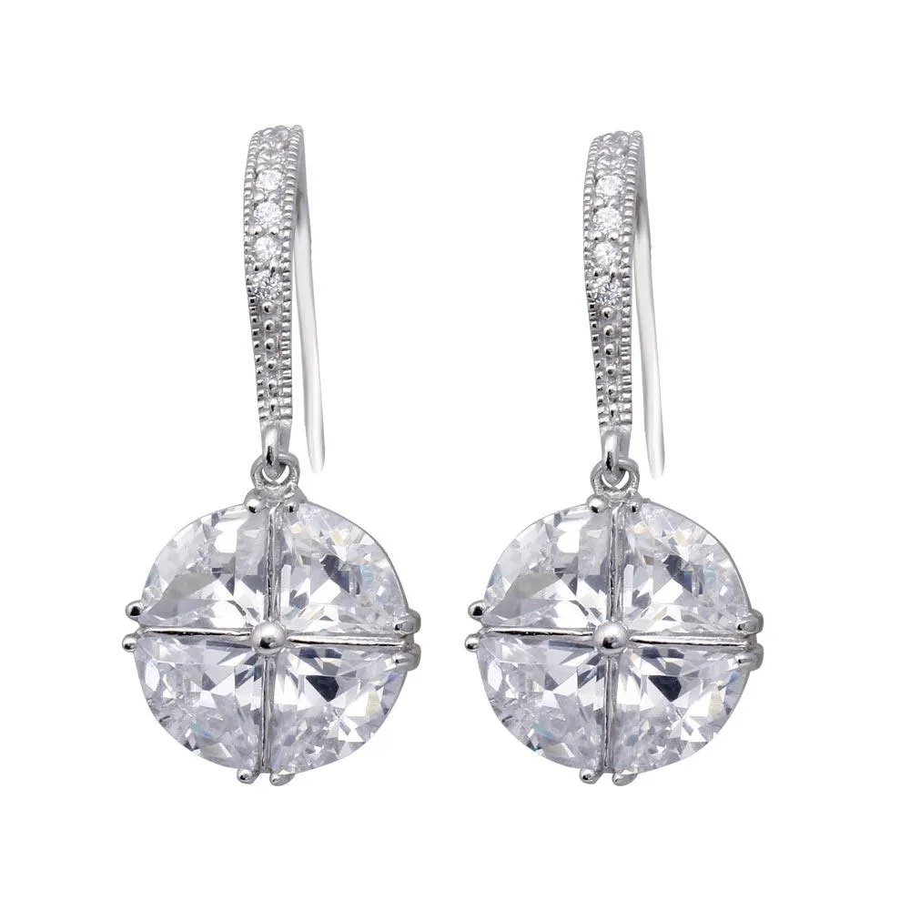 Silver 925 Rhodium Plated Crystal Circle CZ Dangling Hook Earrings - BGE00323