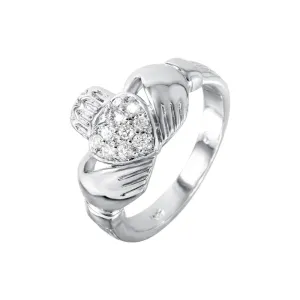 Silver 925 Rhodium Plated CZ Claddagh Ring - STR00140