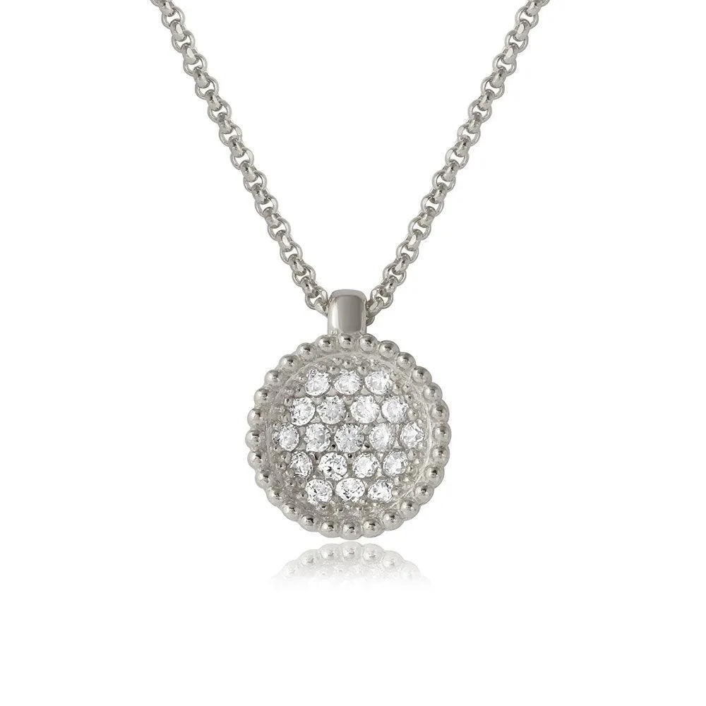 Silver 925 Rhodium Plated CZ Encrusted Round Bowl Pendant with Necklace - ARN00027RH