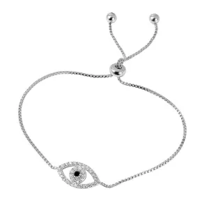 Silver 925 Rhodium Plated CZ Evil Eye Tassel Bracelet - STB00522