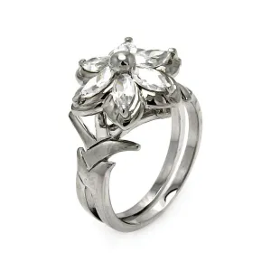 Silver 925 Rhodium Plated CZ Flower Ring - STR00138