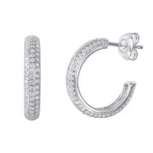 Silver 925 Rhodium Plated CZ Hoop Earrings - GME00029RH