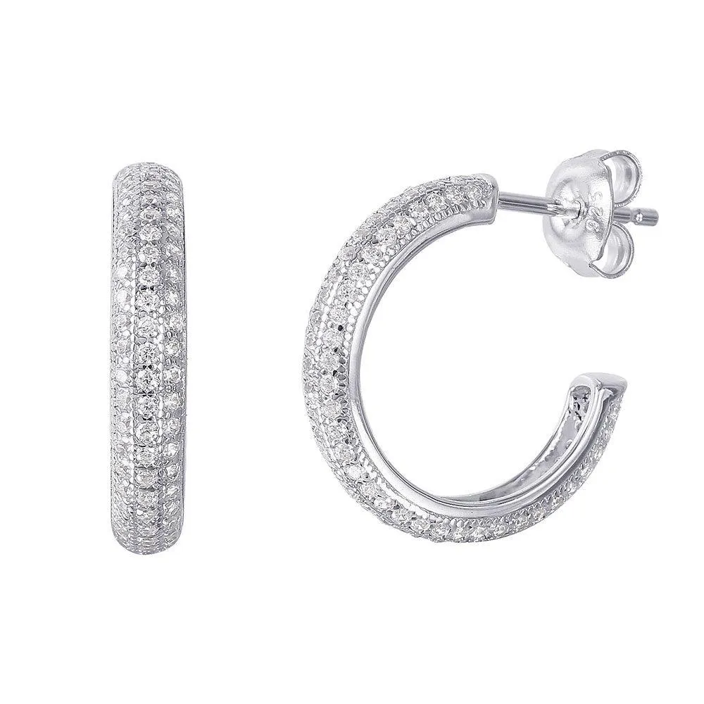 Silver 925 Rhodium Plated CZ Hoop Earrings - GME00029RH