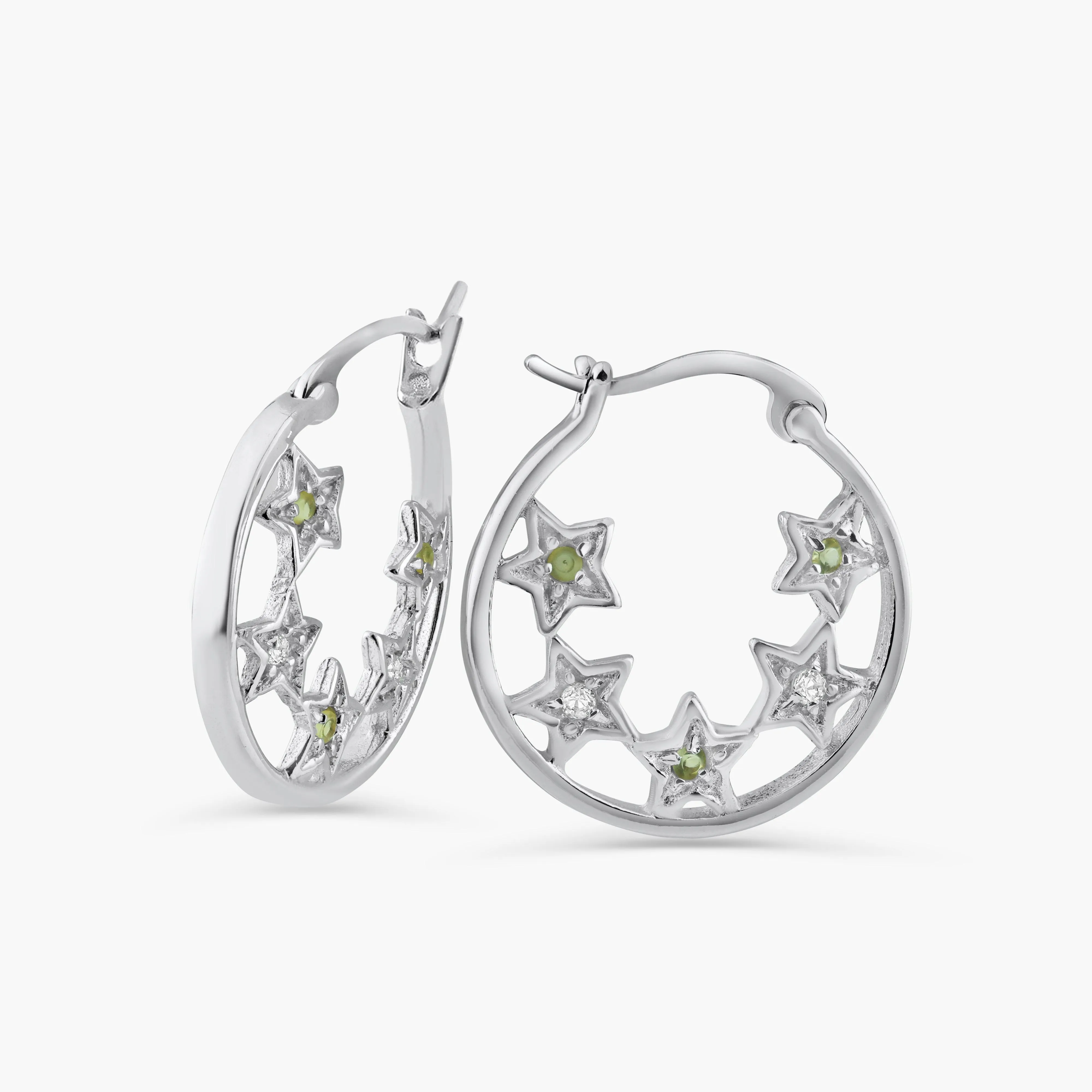 Silver 925 Rhodium Plated CZ Hoop Star Earrings - STE00025