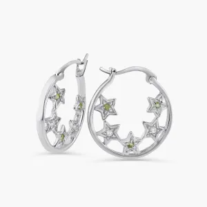 Silver 925 Rhodium Plated CZ Hoop Star Earrings - STE00025