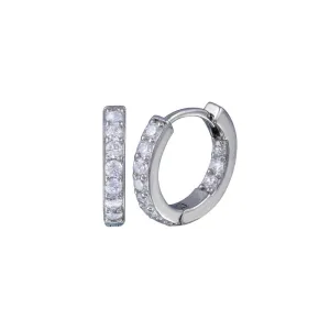 Silver 925 Rhodium Plated CZ huggie hoop Earrings - STE00181