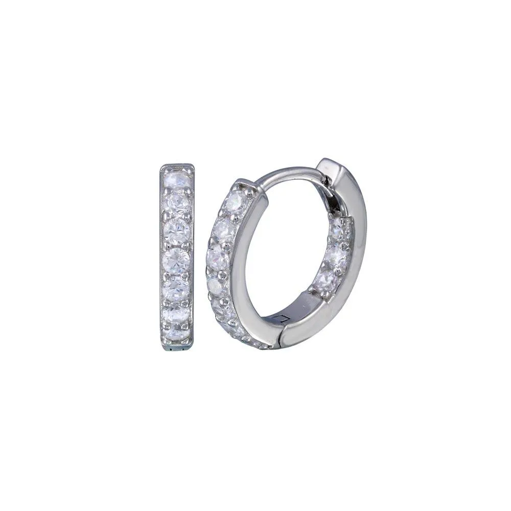 Silver 925 Rhodium Plated CZ huggie hoop Earrings - STE00181