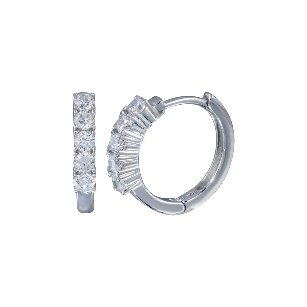 Silver 925 Rhodium Plated CZ huggie hoop Earrings - STE00279