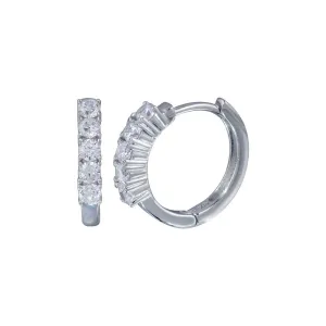 Silver 925 Rhodium Plated CZ huggie hoop Earrings - STE00279