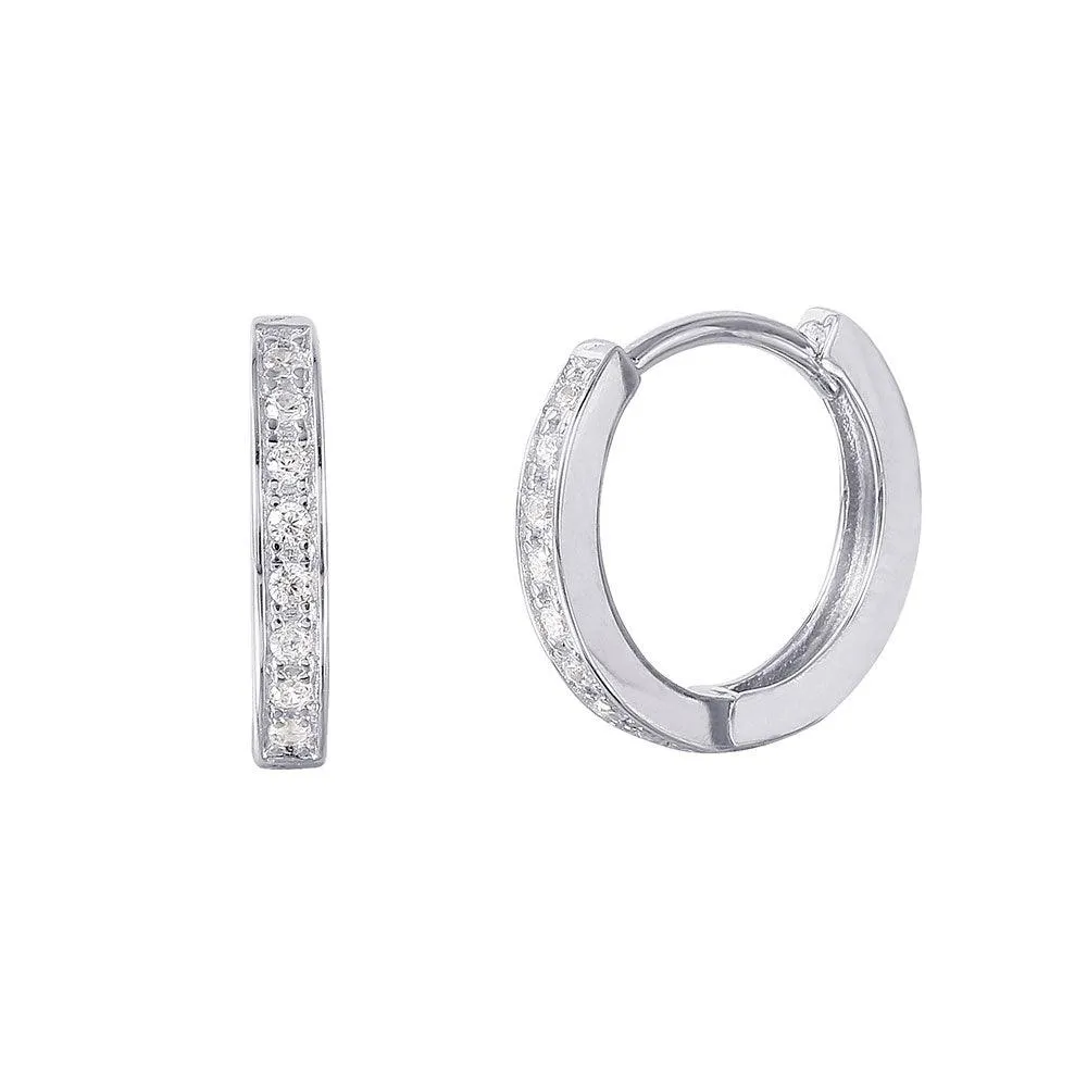 Silver 925 Rhodium Plated CZ huggie hoop Earrings with CZ - GME00021