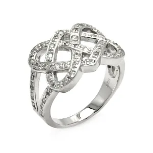 Silver 925 Rhodium Plated CZ Intertwined Ring - STR00258