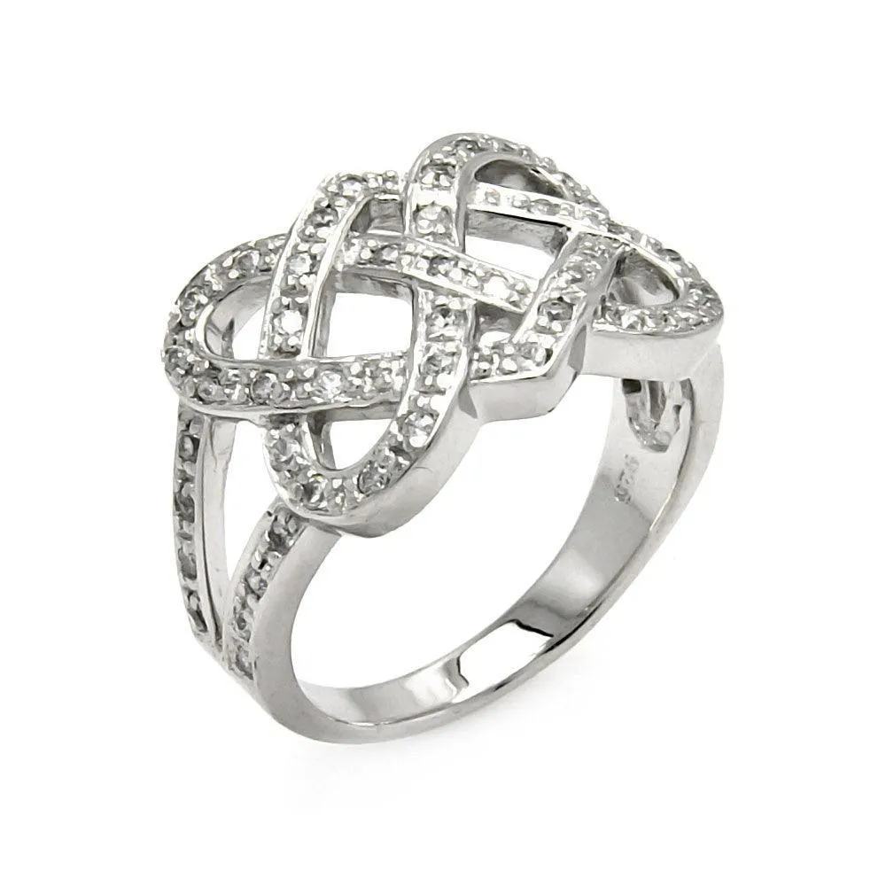 Silver 925 Rhodium Plated CZ Intertwined Ring - STR00258