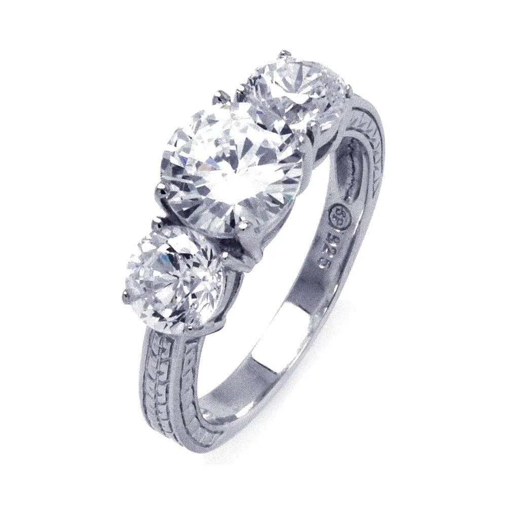 Silver 925 Rhodium Plated CZ Past Present Future Textured Ring - STR00839