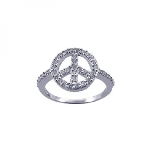Silver 925 Rhodium Plated CZ Peace Sign Ring - STR00591