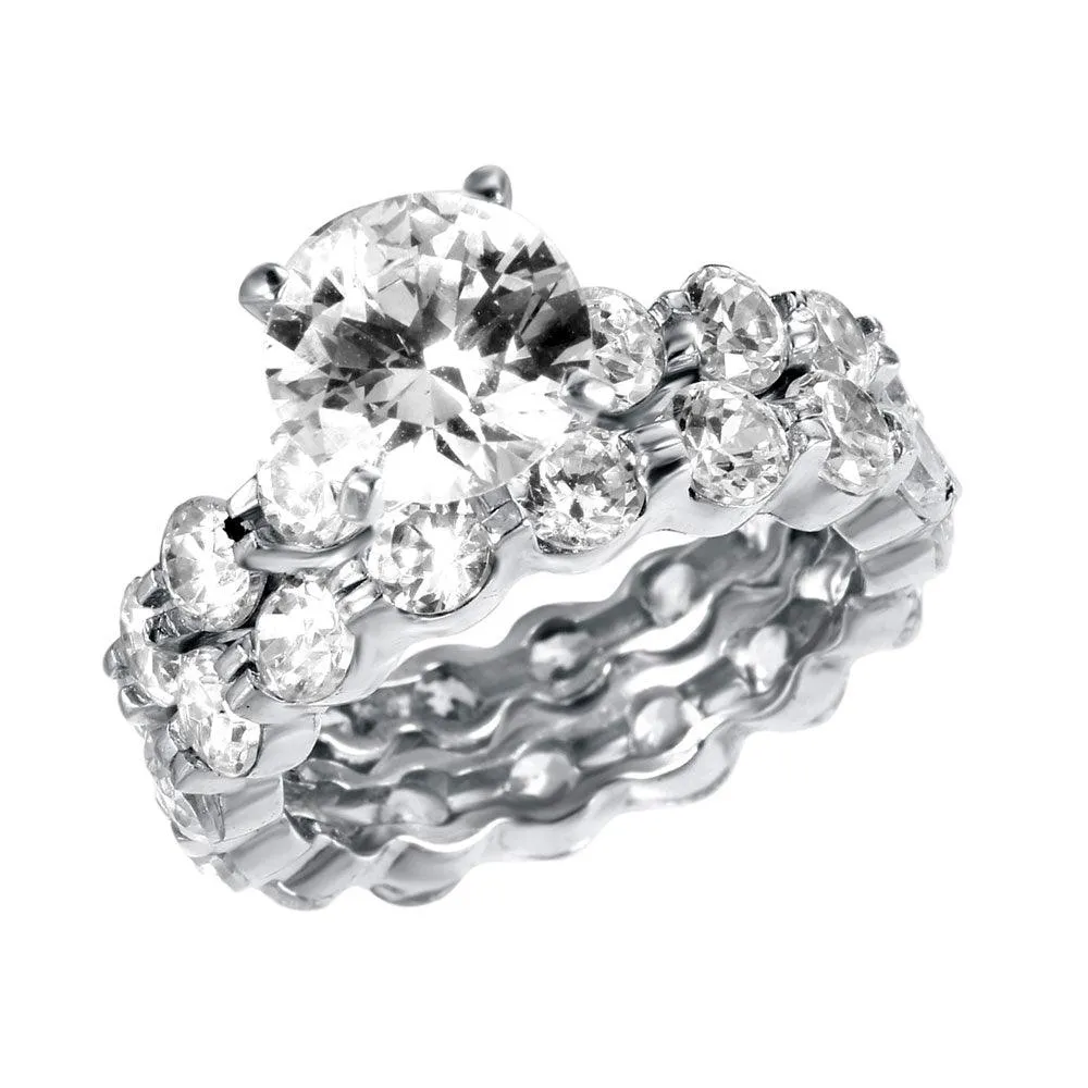 Silver 925 Rhodium Plated CZ Stackable Engagement Ring Set - STR00198