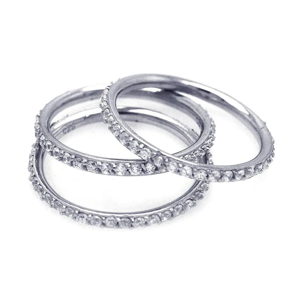 Silver 925 Rhodium Plated CZ Stackable Ring Set - STR00513