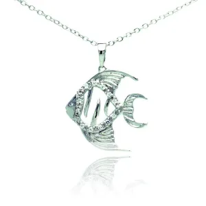 Silver 925 Rhodium Plated Fish Micro Pave CZ Necklace - BGP00682