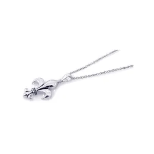 Silver 925 Rhodium Plated Fleur De Lis CZ Necklace - BGP00182