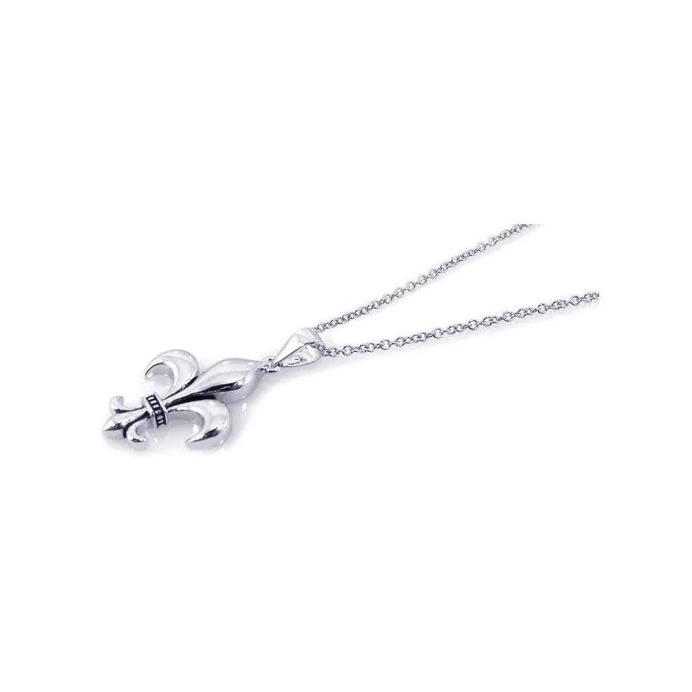 Silver 925 Rhodium Plated Fleur De Lis CZ Necklace - BGP00182