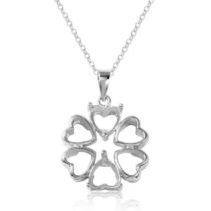 Silver 925 Rhodium Plated Flower Heart Petals with 2 Stone Mountings - BGP00787