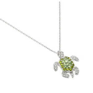 Silver 925 Rhodium Plated Green CZ Turtle Pendant Necklace - STP01461